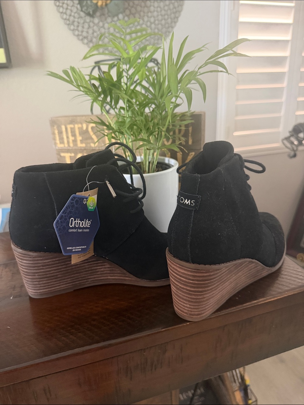 TOMS Black Hyde Suede Wedge Ankle Booties